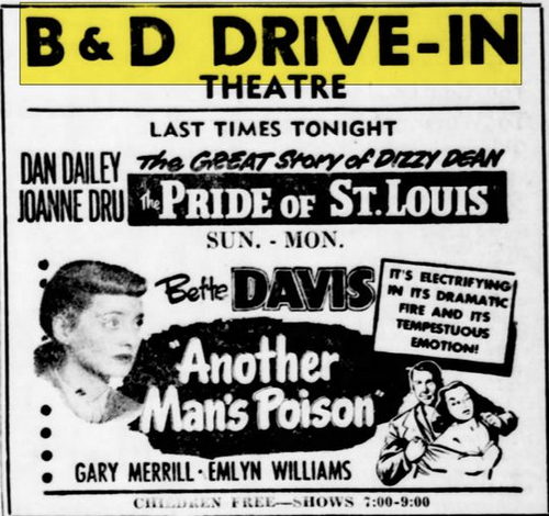 B & D Drive-In Theatre - Oct 1952 Ad